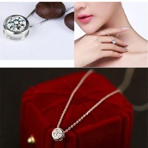 Round Crystal Rhinestone Silver Pendant Necklace